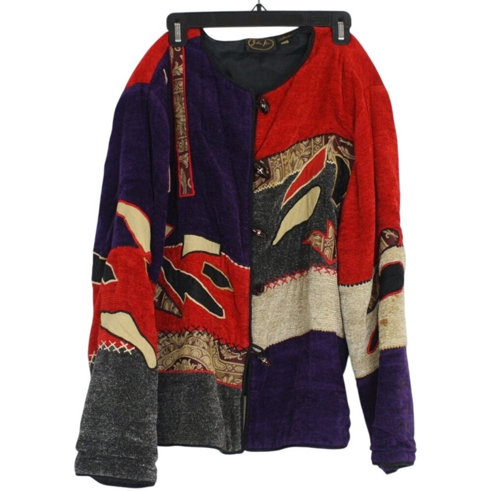 Vintage Julia Kim Patchwork Tapestry Toggle Button Womens Jacket Large